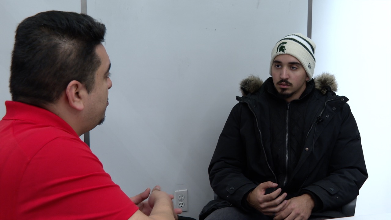 Valle talking to MSU Student Nasim Barghouti on Ceasefire deal.jpg
