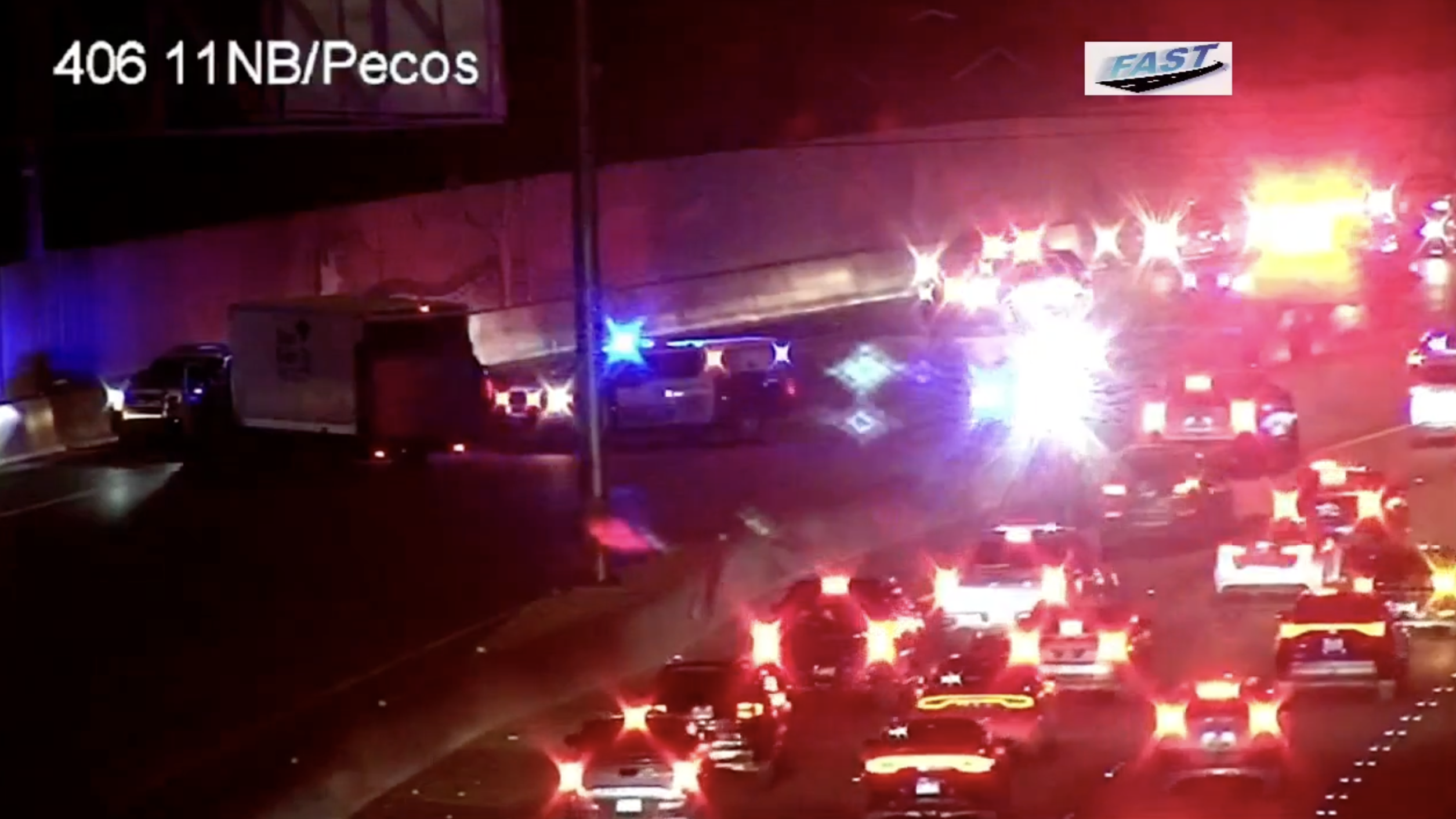 Police presence blocks multiple lanes on northbound I-11 between Charleston, Pecos