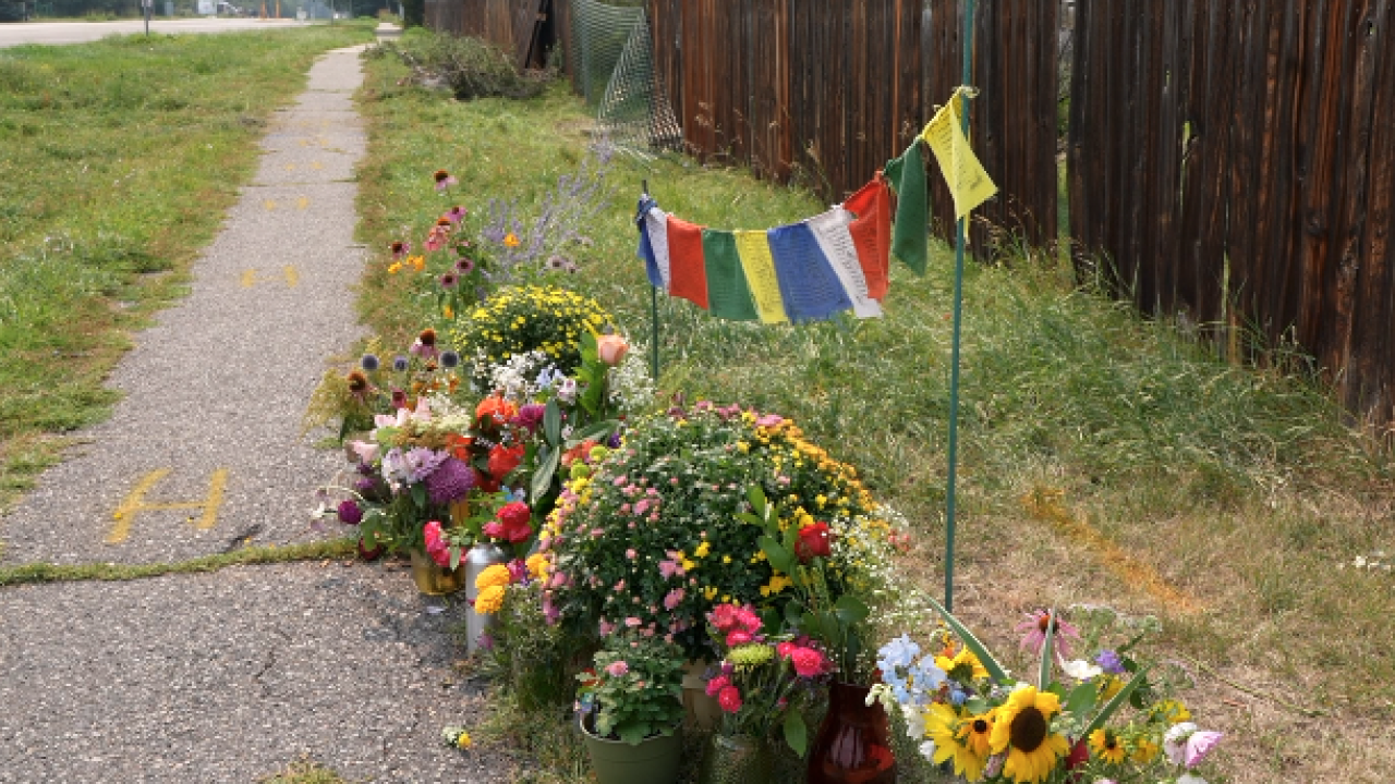 A memorial for Lynette Johnson of Bozeman, marks the area where she was struck and killed by a vehicle on Friday evening.