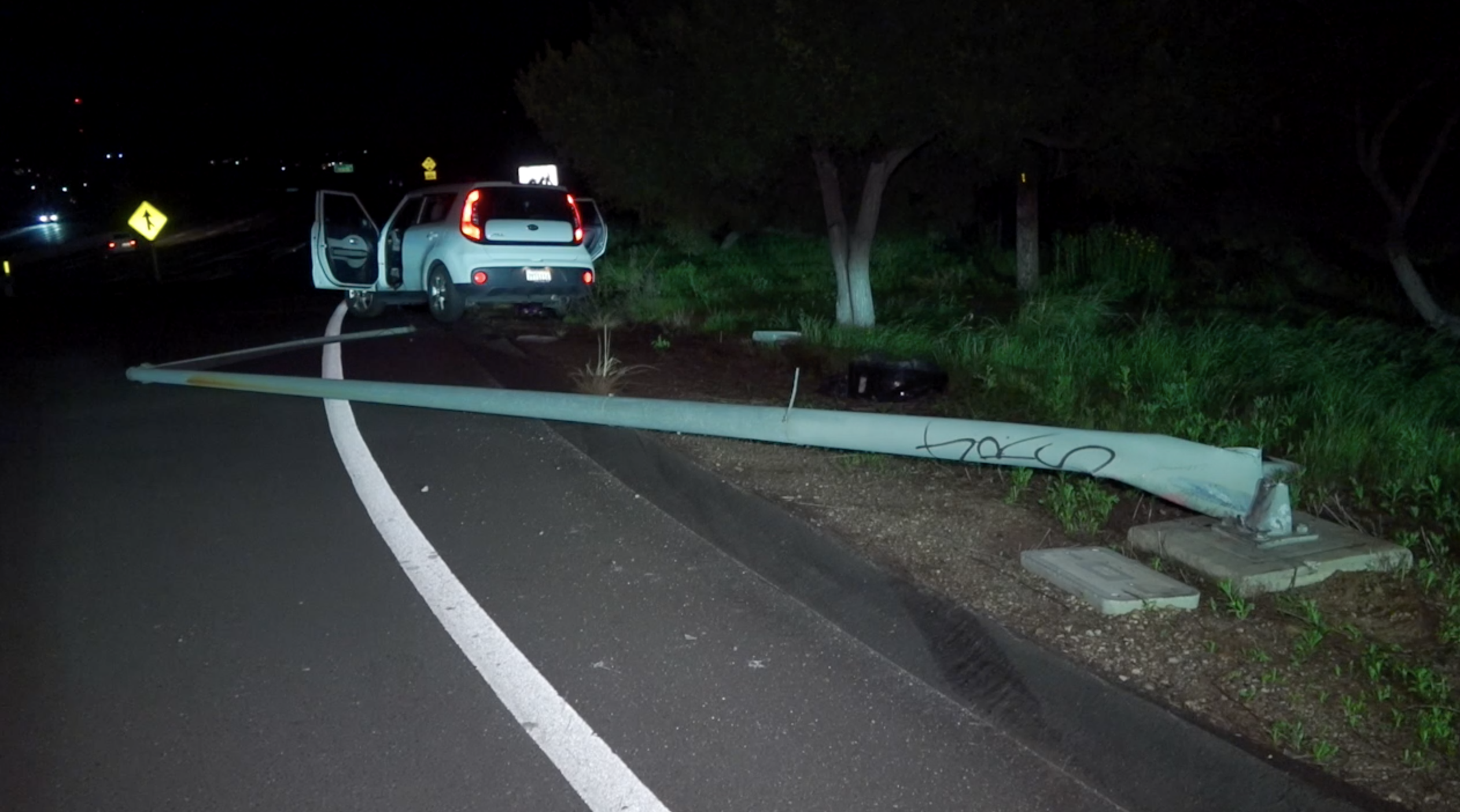 Car takes down light pole on on-ramp to SR-94