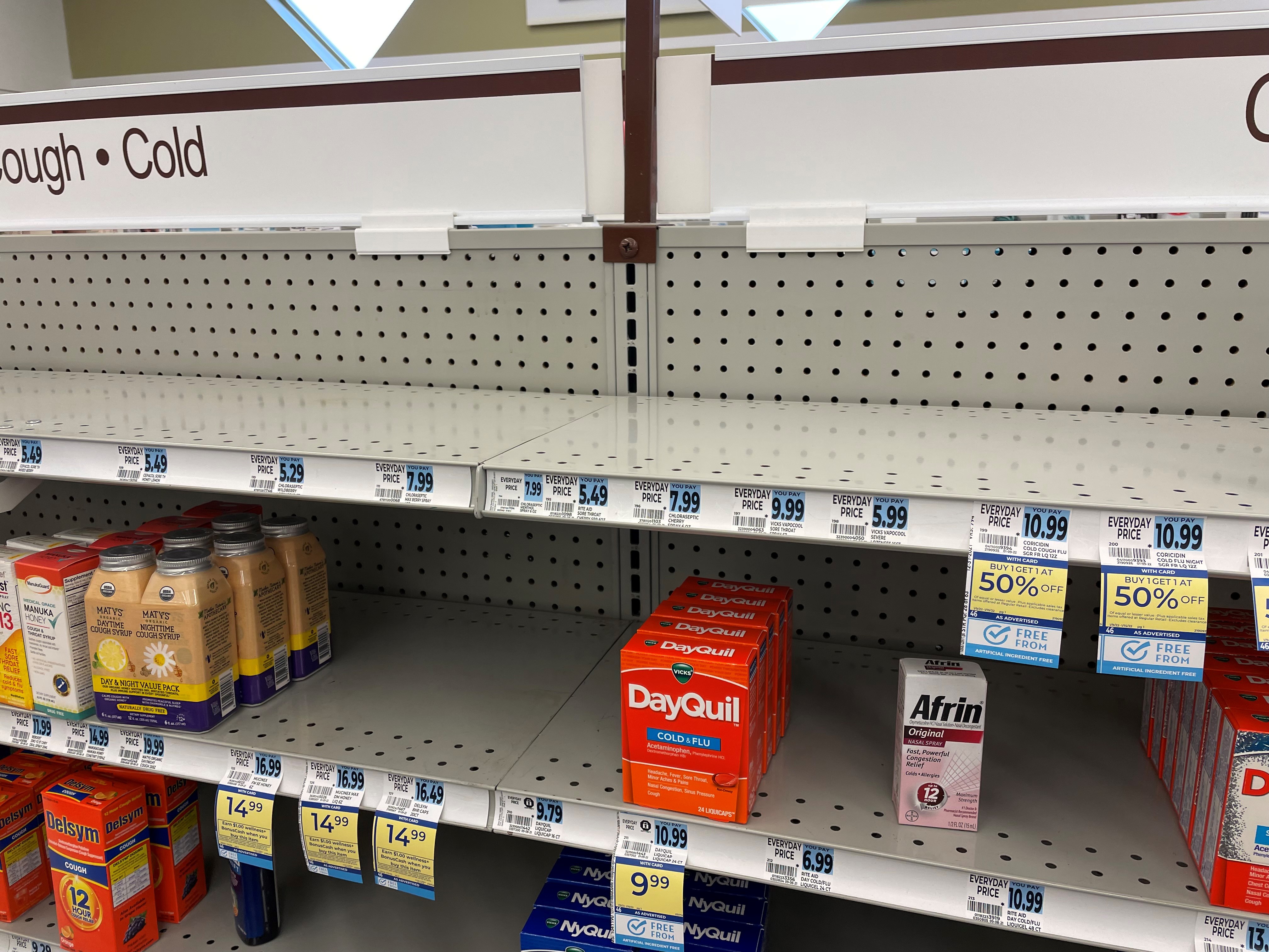 Empty store shelf at Rite Aid in Norfolk