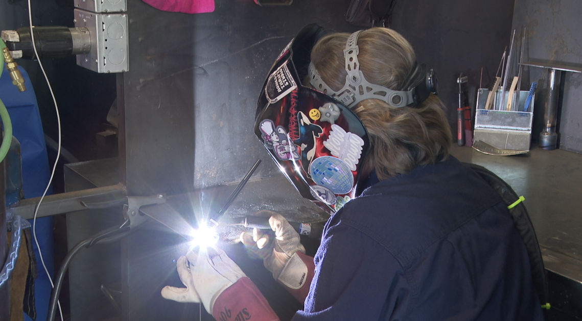 Bethany Prescott is welding, and she's grateful for the hands-on experience. 