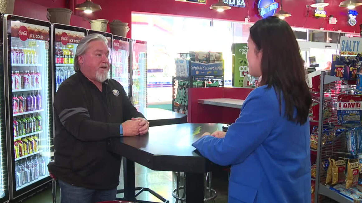 KTNV's Jaewon Jung with Las Vegas business owner, Wade Bohn.