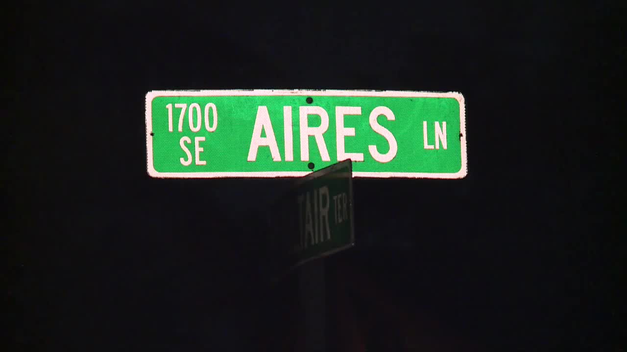 1700 SE Aires Lane sign in Port St. Lucie where 2-year-old died in vehicle, March 6, 2023