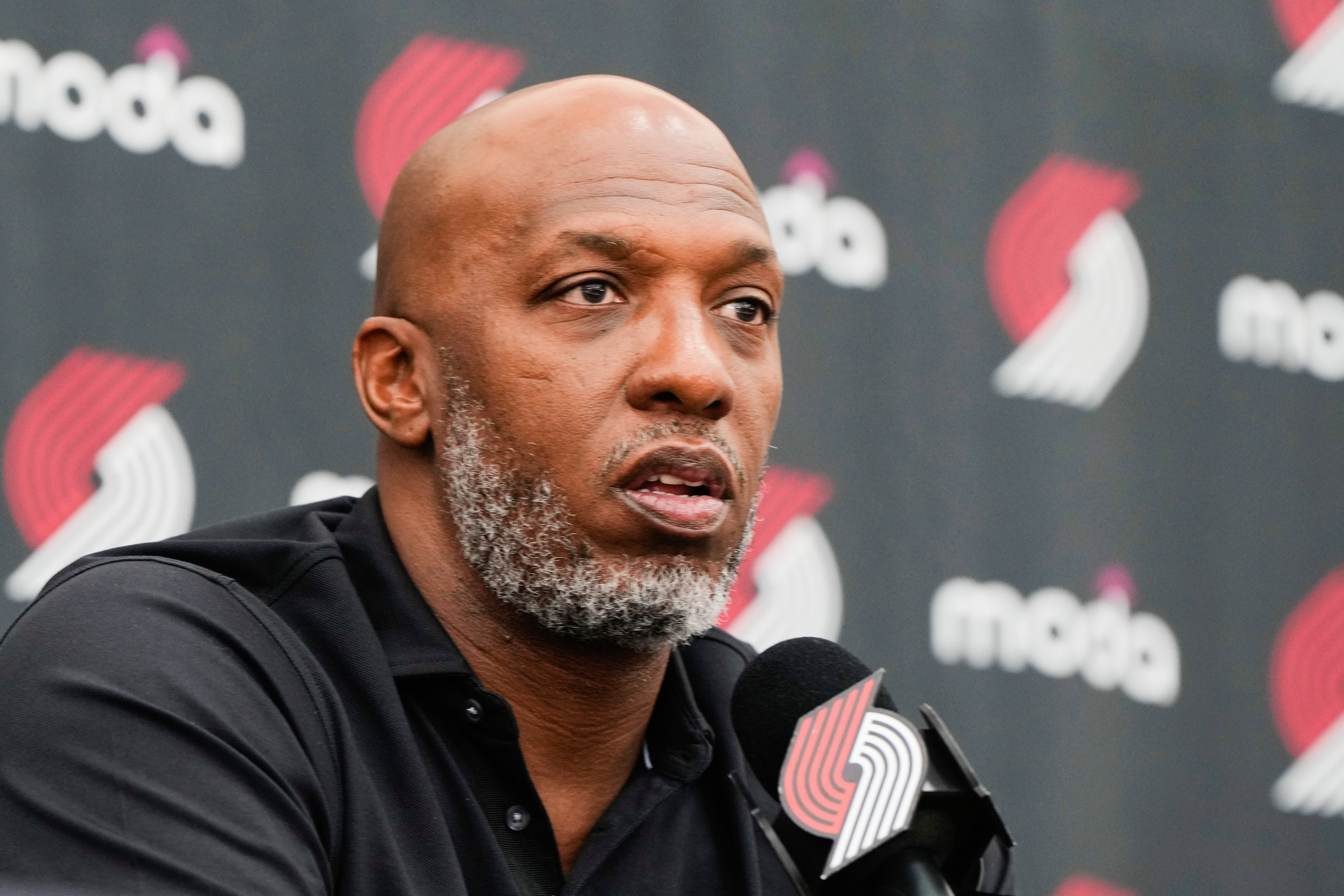 Portland Trail Blazers head coach Chauncey Billups speaks during an NBA basketball press conference, Friday, June 27, 2025, in Portland, Ore.
