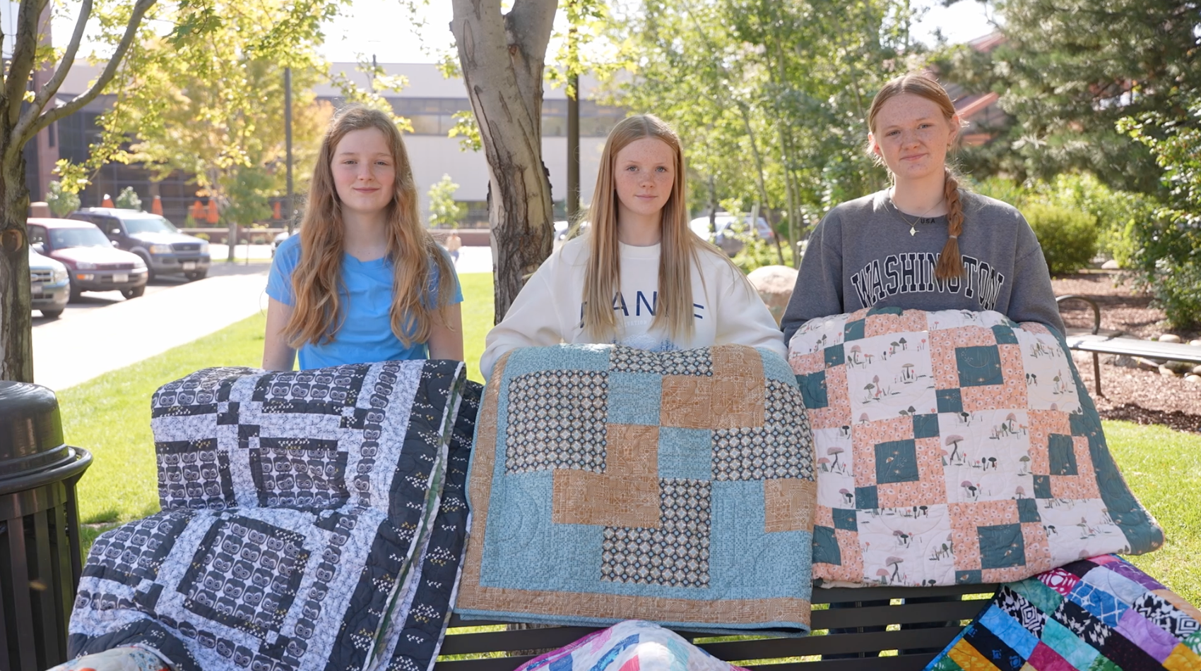 Brooklyn Kuhr and friends stitch quilts for cancer patients 