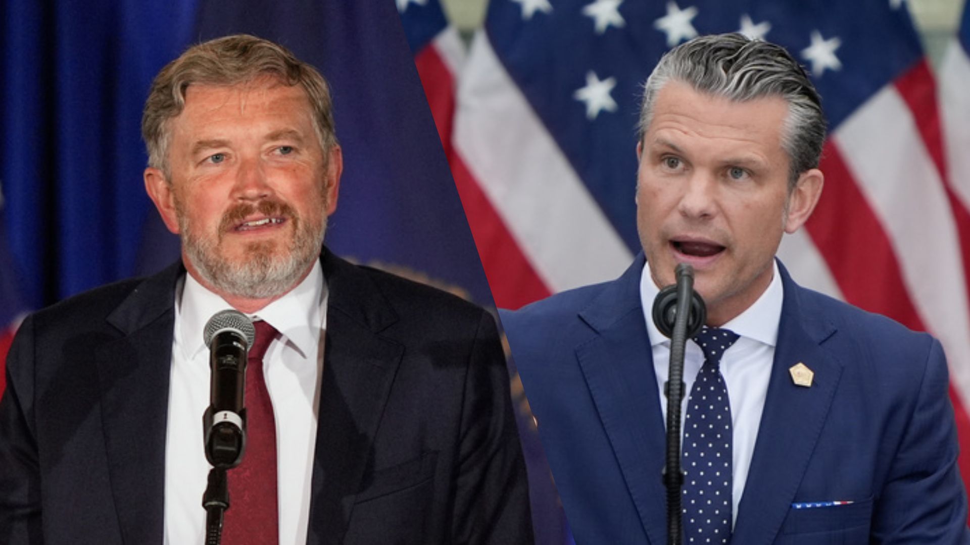 This combination of images shows Rep. Thomas Massie, R-Ky., left, and Secretary of Defense Pete Hegseth.