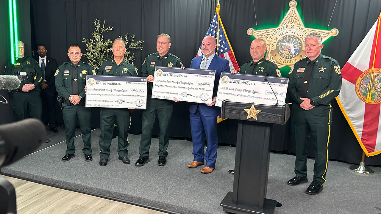 The Palm Beach County, St. Lucie and Indian River County sheriff's offices received reimbursement checks from Florida CFO Blaise Ingoglia on Nov. 13, 2025, for their efforts related to immigration enforcement efforts. 