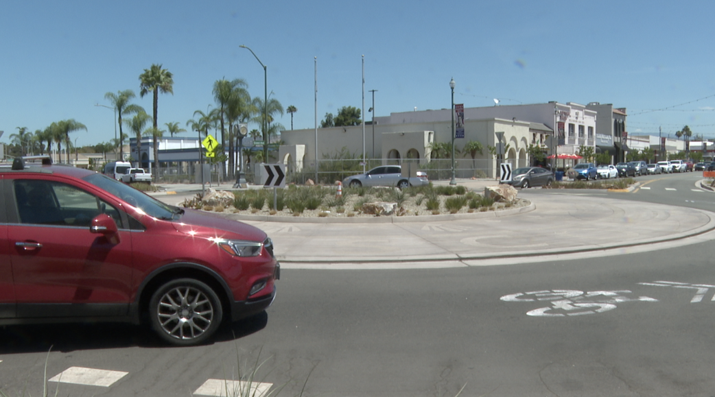 What the roundabout looks like right now on Broadway and Grand. 