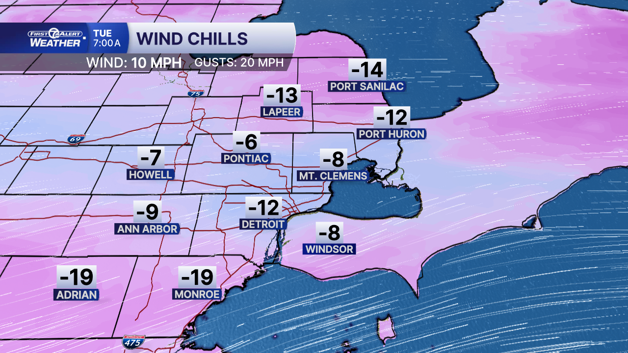Possible wind chills Tuesday morning