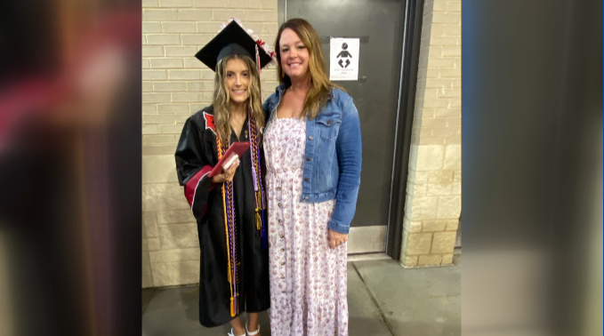 NICU nurse, Heather Johnson, reunites with patient, Brooklyn Allgood, at graduation