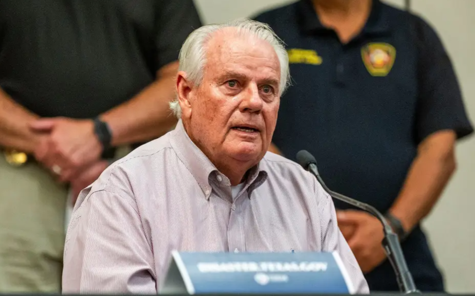 Kerr County Judge Rob Kelly speaks during a press conference at the Hill Country Youth Event Center in Kerrville on Saturday July 5, 2025.
