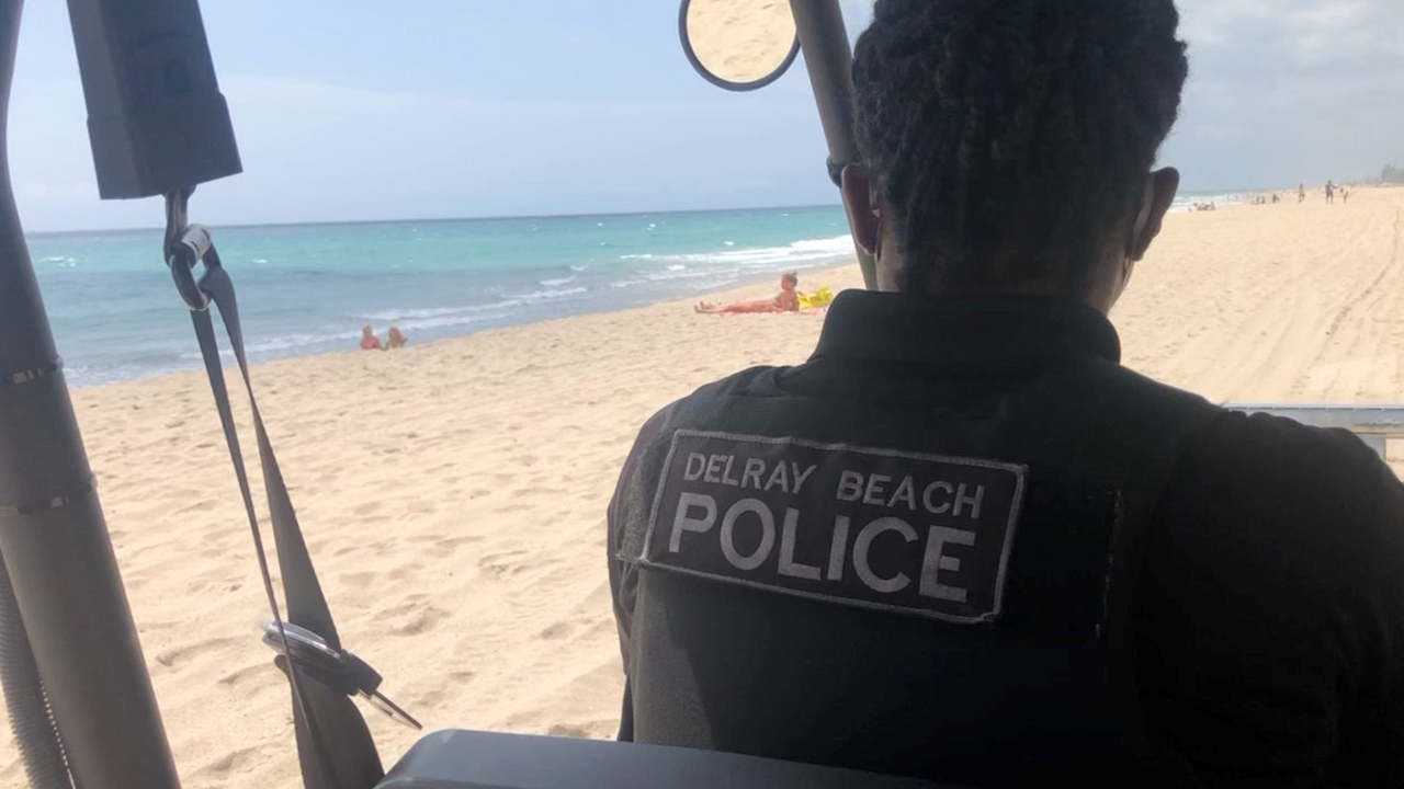 Delray Beach police monitor beaches on May 19, 2020 to ensure beachgoers are adhering to city restrictions.   
