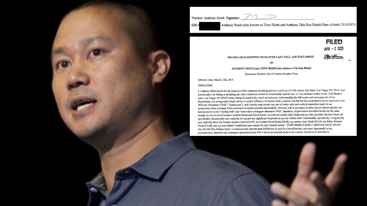 Tony Hsieh will is fake, experts say