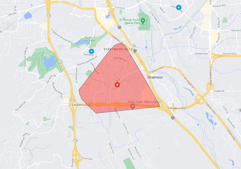 I-25 and S. Academy Outage Map 
