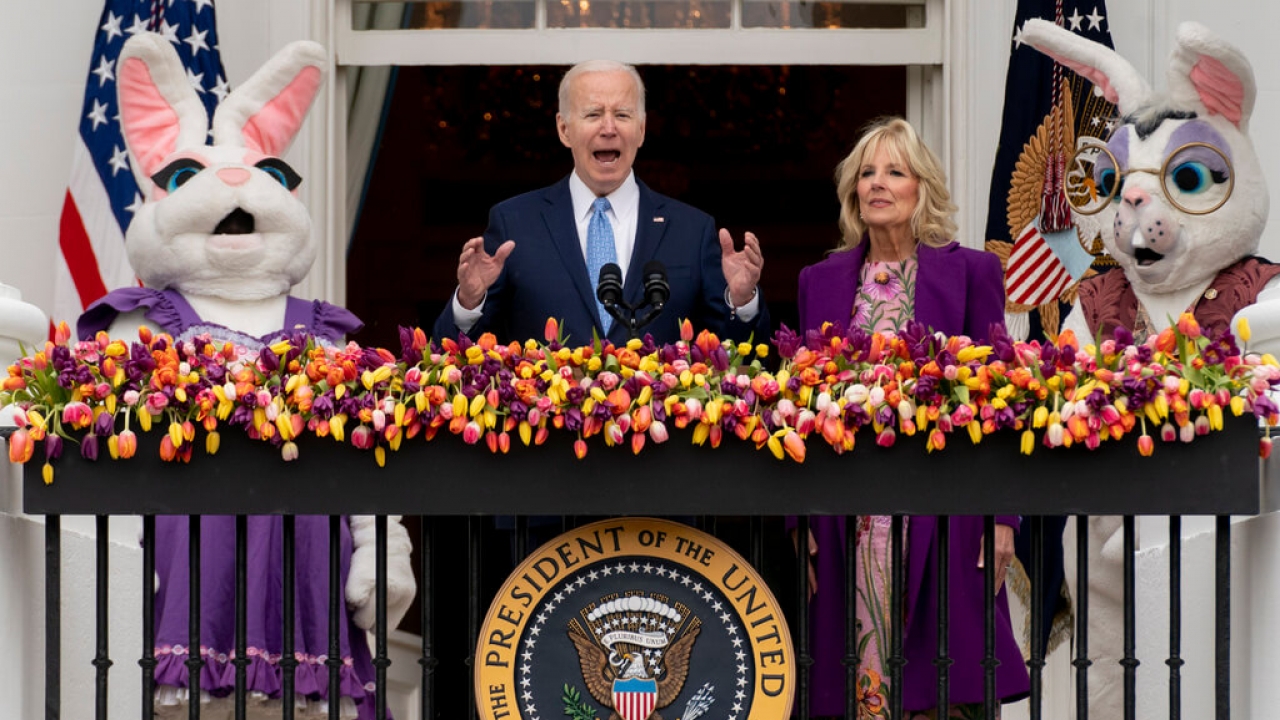 President Joe Biden, accompanied by first lady Jill Biden and Easter Bunnies.