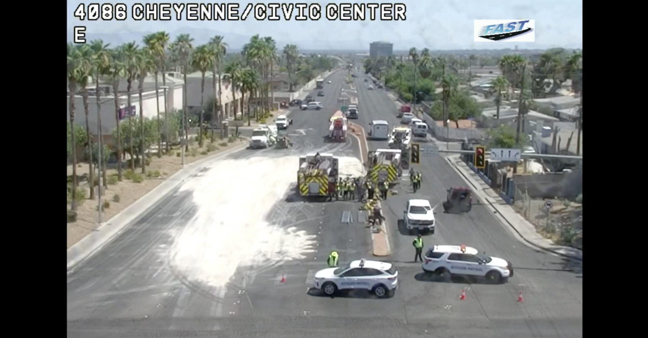 A fire truck turns over near Cheyenne and Civic Center