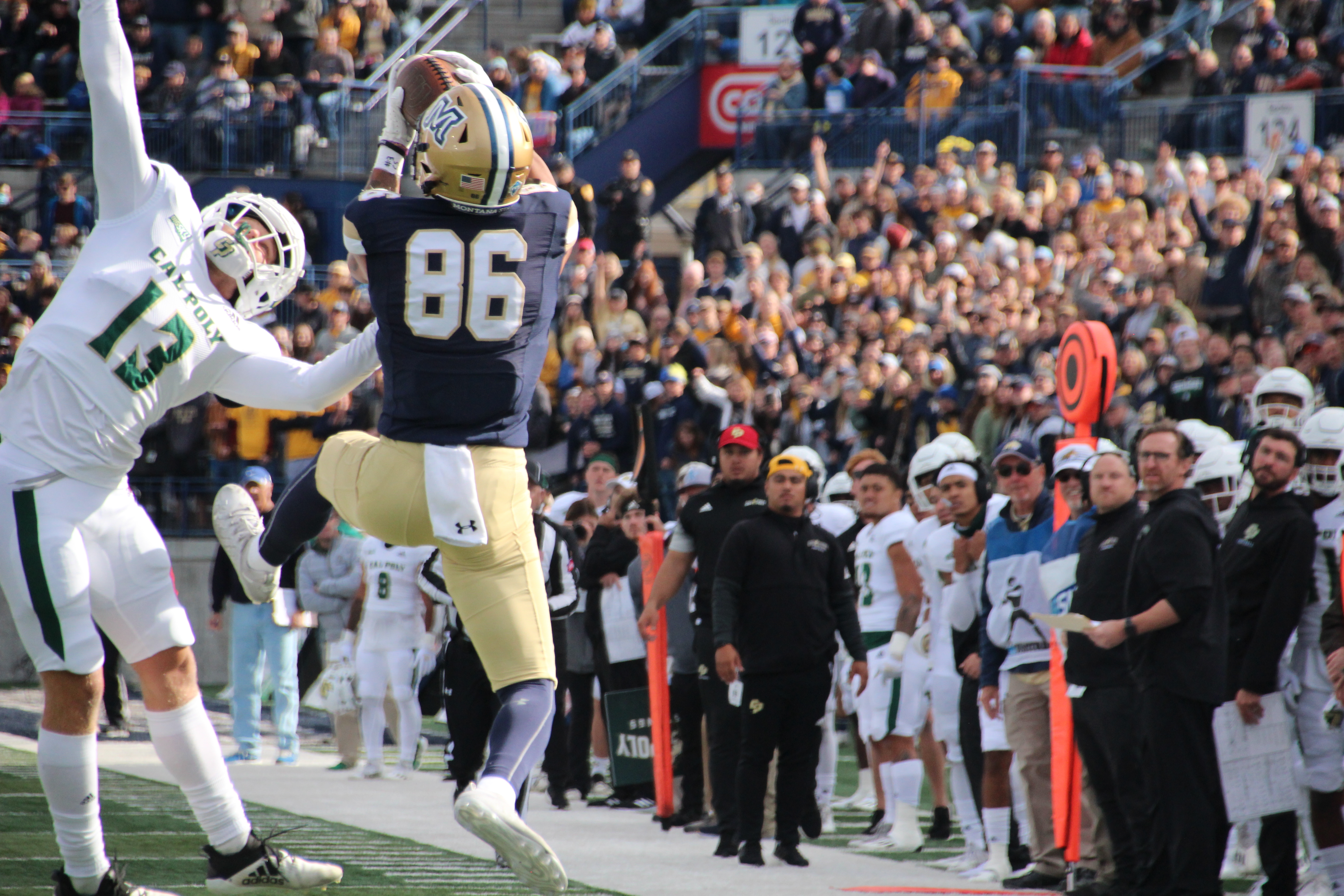 Lance McCutcheon makes a terrific grab in the first half