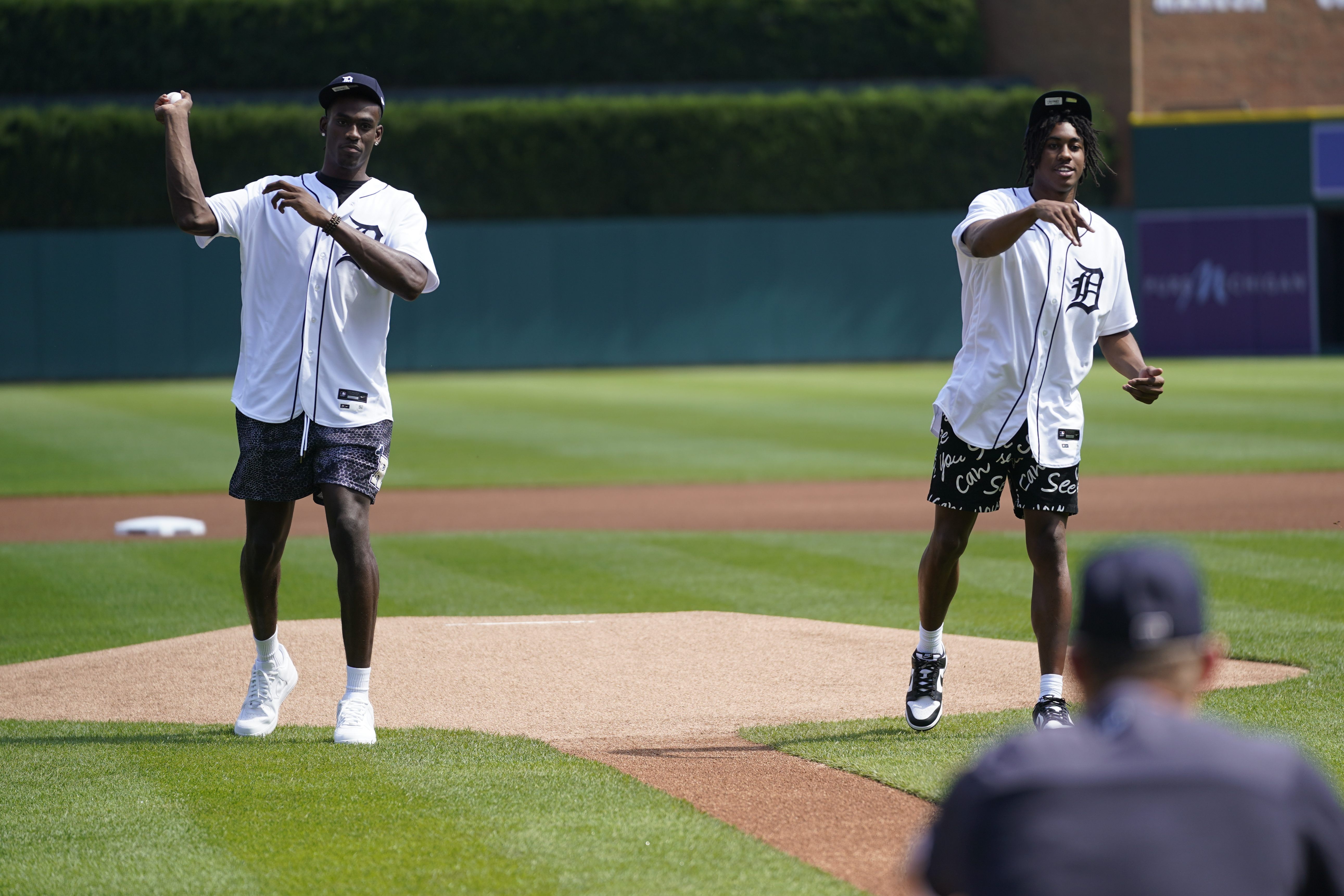 Jalen Duren, Jaden Ivey first pitch Royals Tigers Baseball