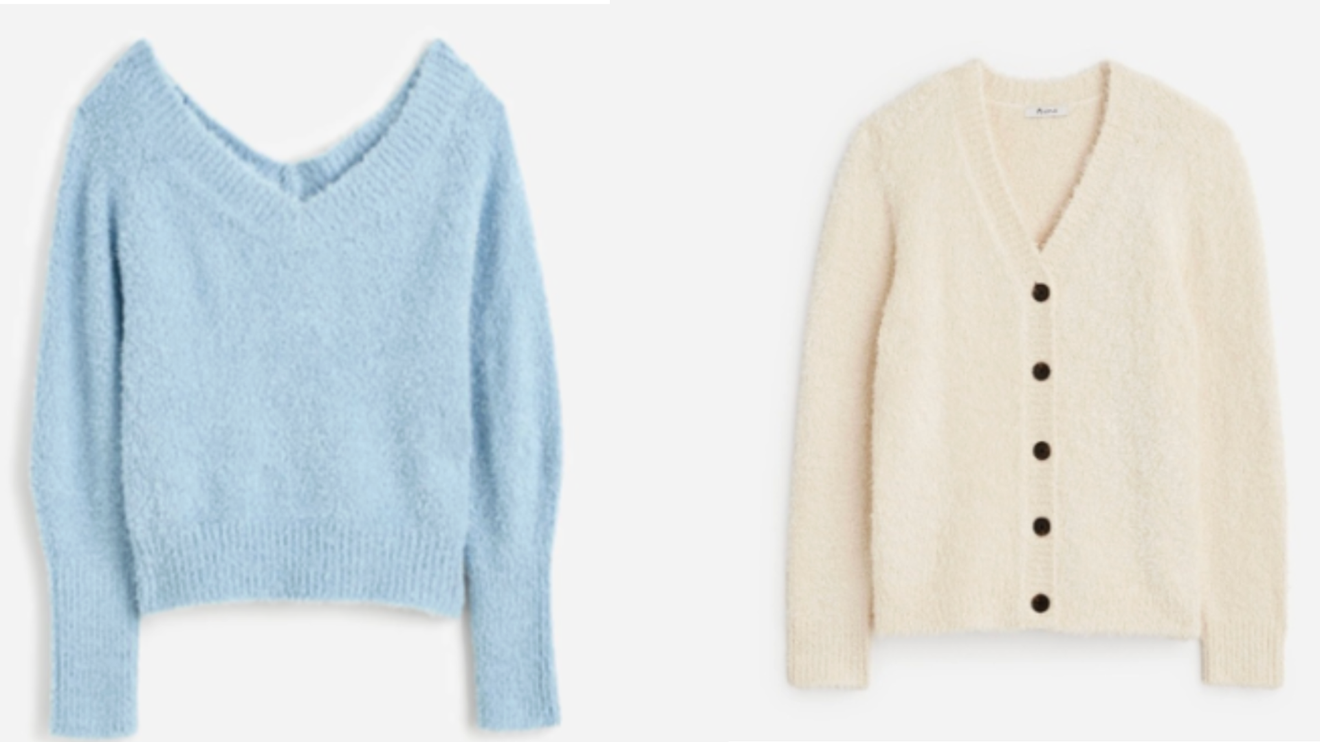 Madewell-branded Double V-Neck Pullover and V-Neck Cardigan women’s sweaters