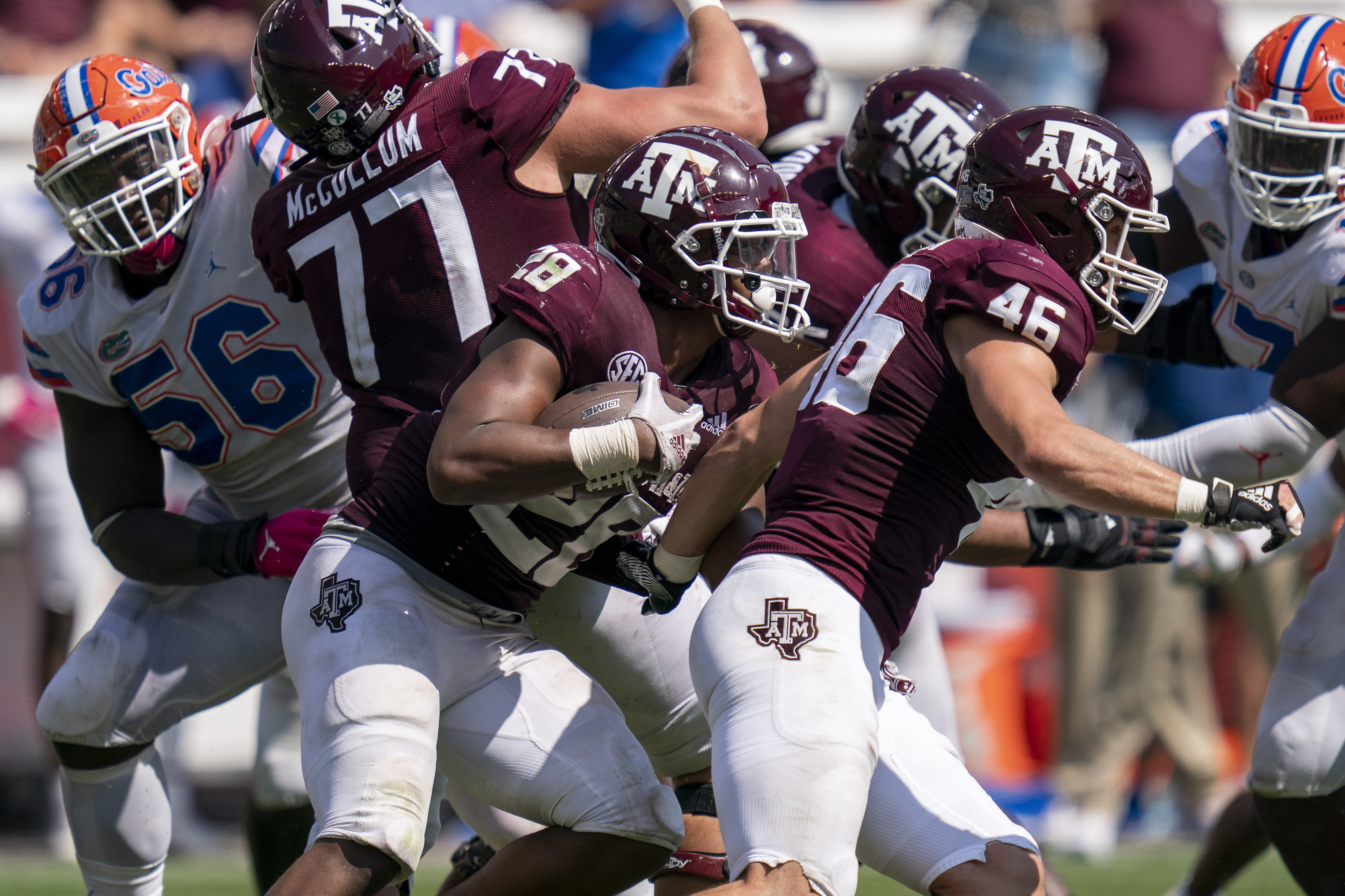 Texas A&M Aggies running back Isaiah Spiller runs vs. Florida Gators in 2020