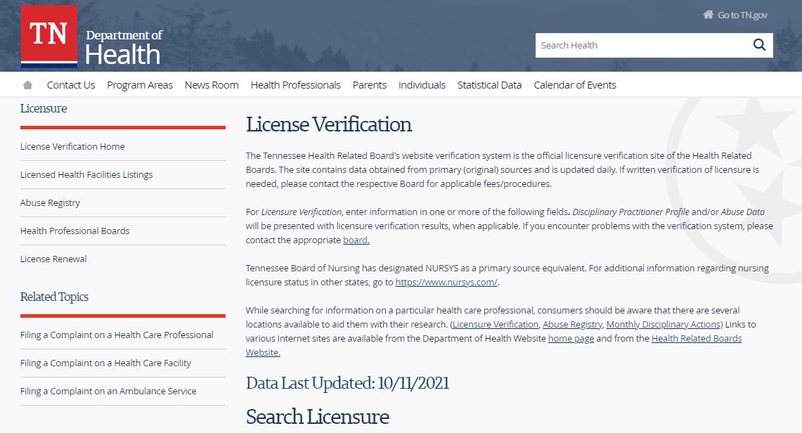 Health Department License Verification