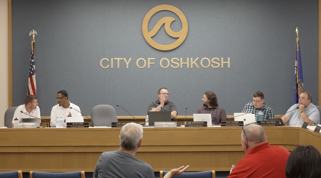 The Oshkosh Common Council on Tuesday, July 14, before their meeting began.