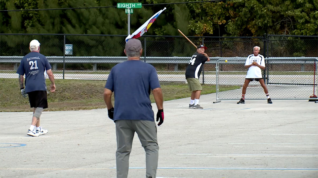 Stickball players in Wellington