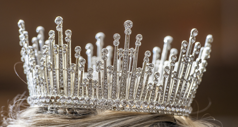 Closeup of tiara on top of woman's head, Bethesda, MD