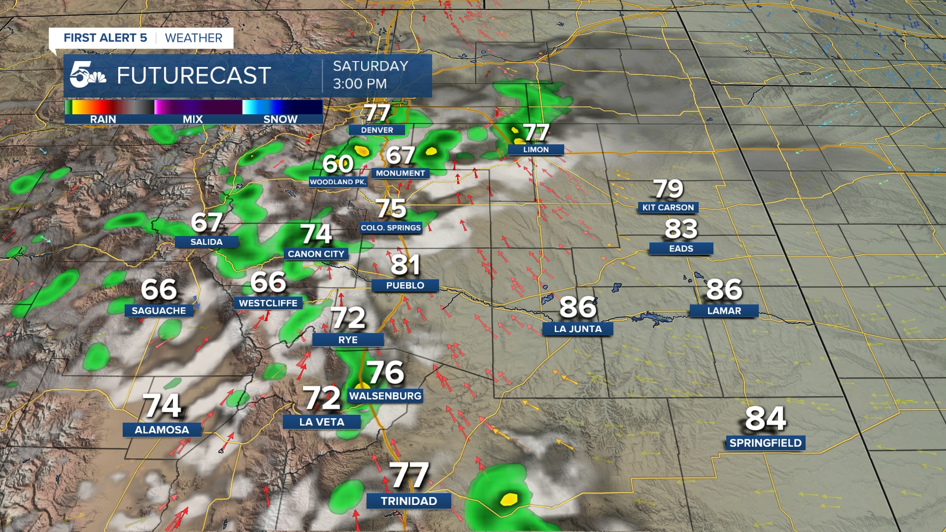 Isolated showers and storms develop during the afternoon across southern Colorado