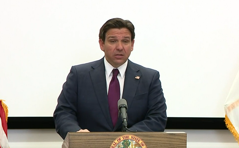 Florida Gov. Ron DeSantis speaks at a news conference in Orlando on Feb. 15, 2024.PNG