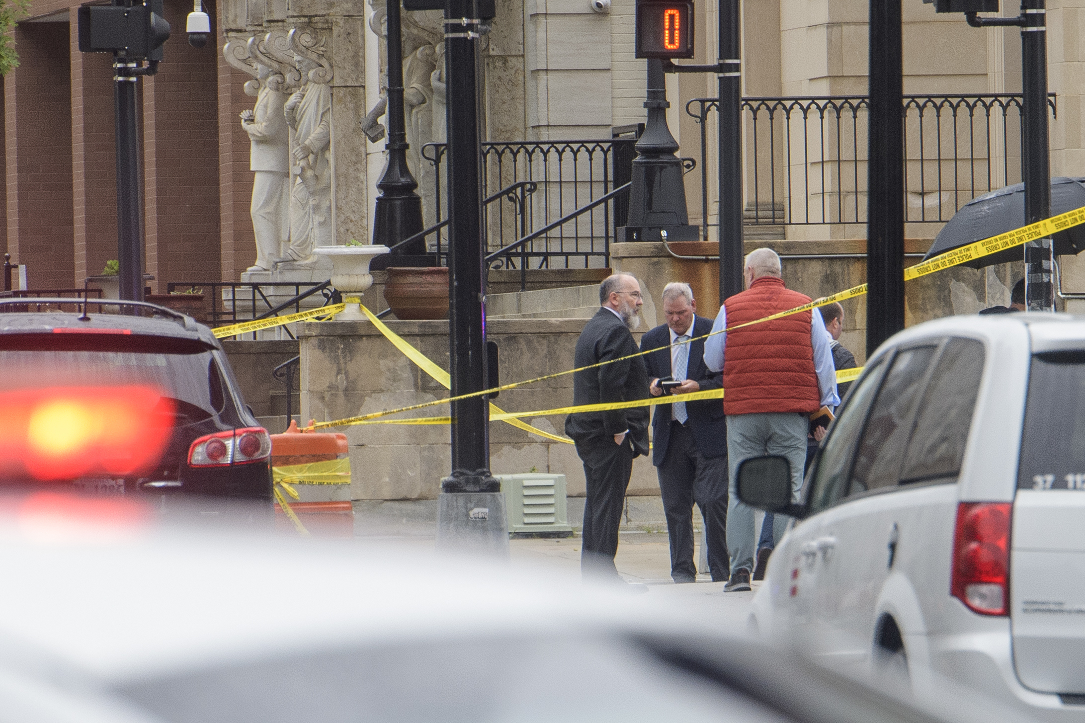 Law enforcement work the scene after two staff members of the Israeli Embassy in Washington were shot and killed outside the Capital Jewish Museum, Thursday, May 22, 2025, in Washington.