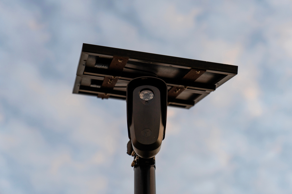 FILE - A Flock Safety license plate reader is seen along a public road, Oct. 16, 2025, in Houston.