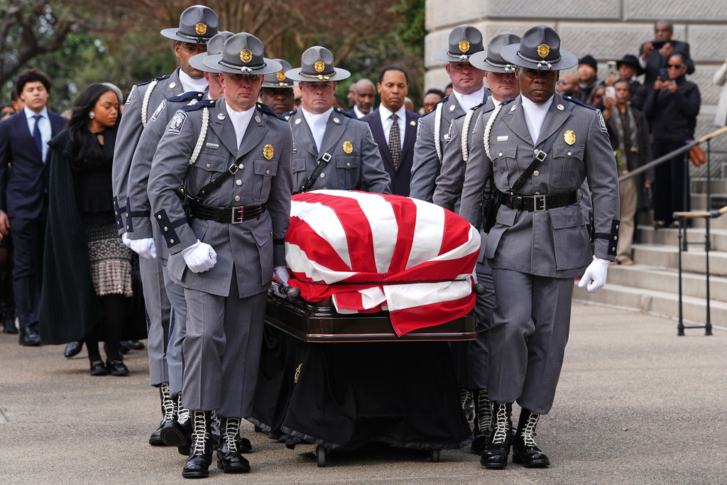 The casket of the Rev. Jesse Jackson is carried to the South Carolina Statehouse, where he will lie in state, Monday, March 2, 2026, in Columbia, S.C.