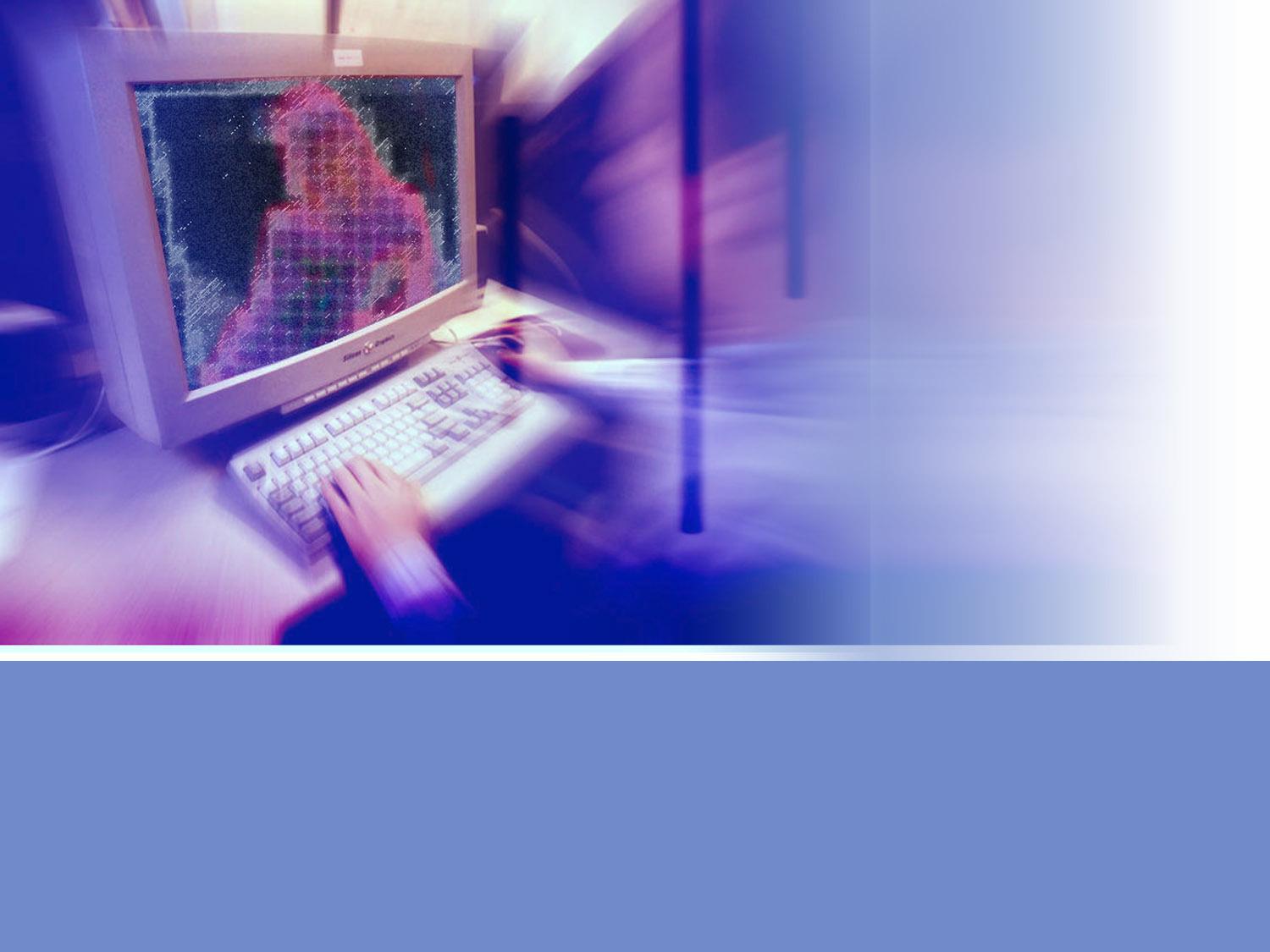 Man at computer with dithered image of person on screen, on texture, partial graphic