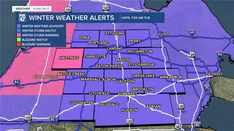 Winter Weather Advisory extended into Hillsdale Co. for the rest of Monday