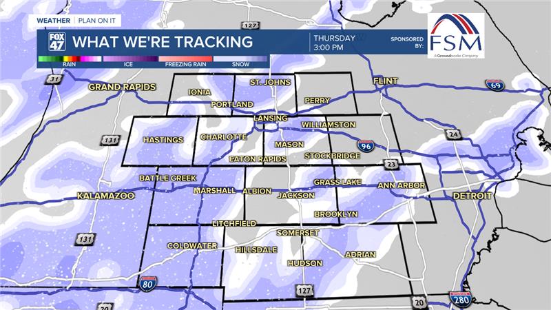 Scattered snowfall arrives during the late morning/early afternoon hours Thursday