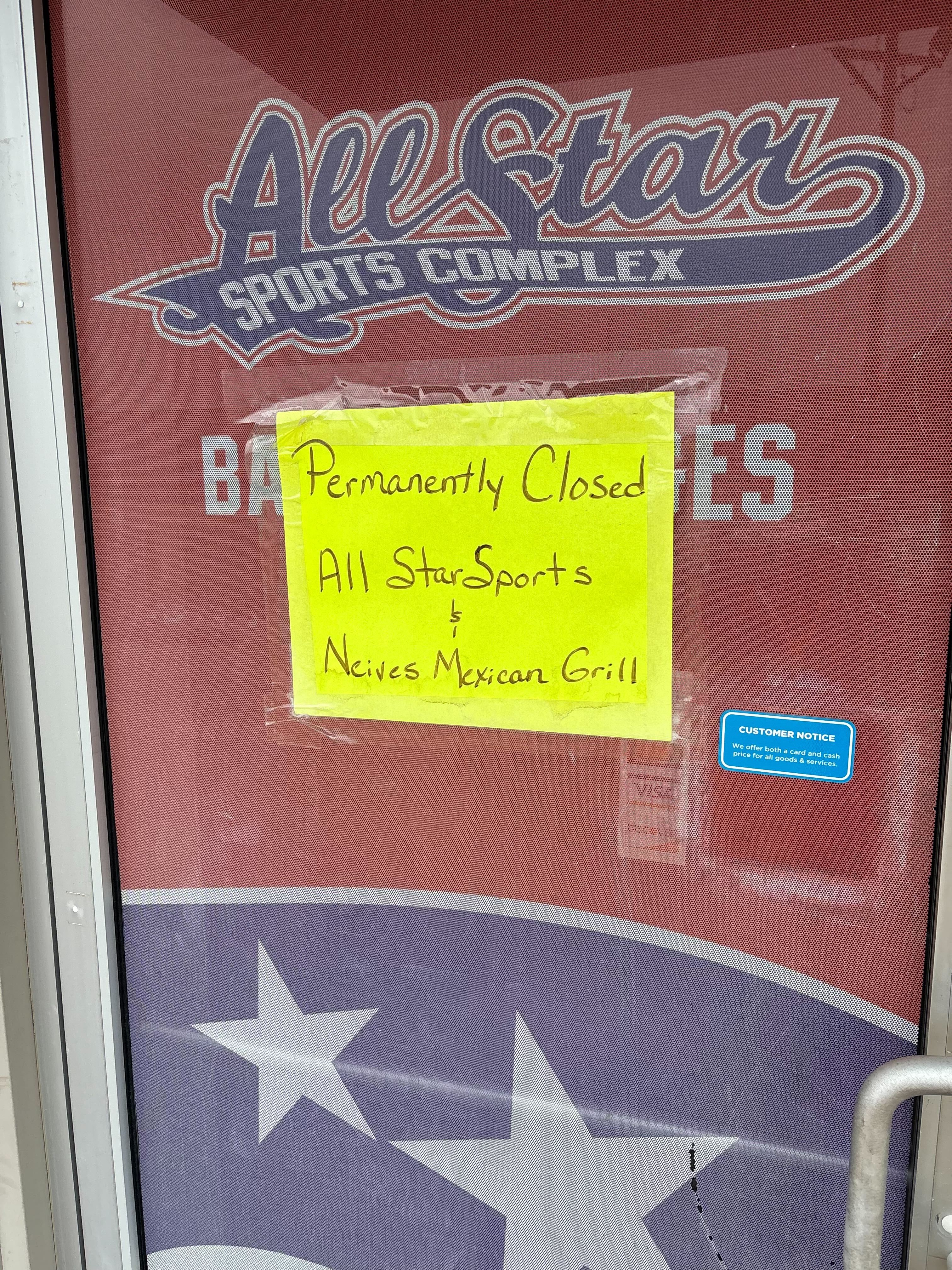 All Star Sports Complex closes 