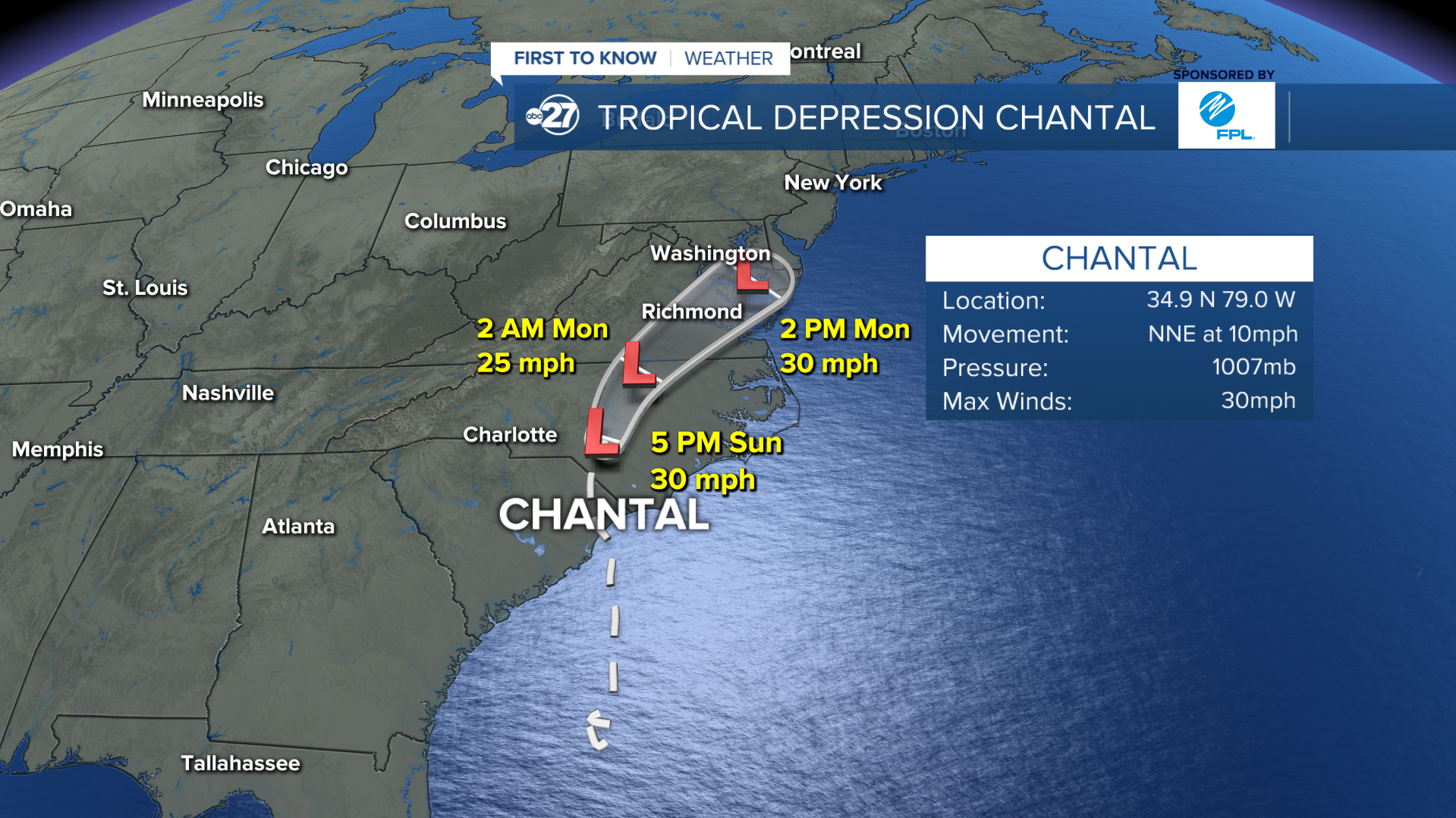 Tropical Storm Chantal track (07/06/2025)