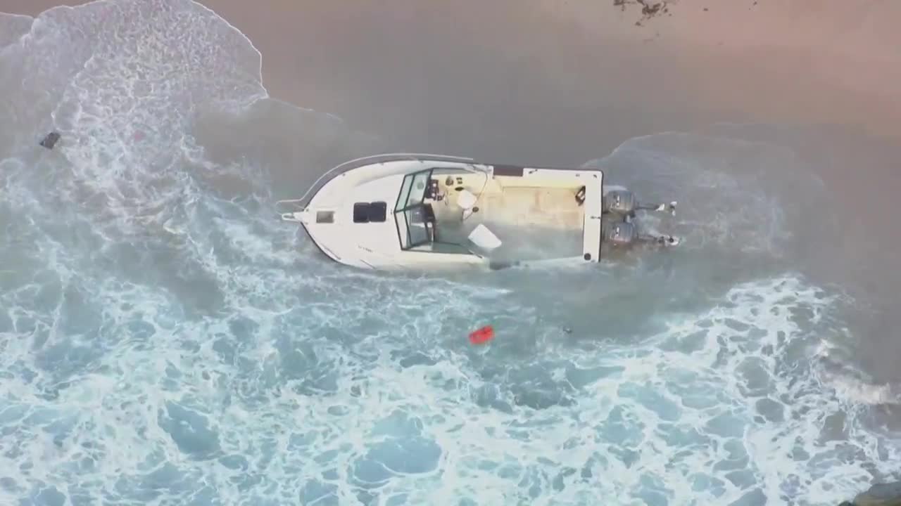 A boat involved in a suspected maritime smuggling event at Ocean Inlet Park, located in the 6900 block of North Ocean Boulevard in Boynton Beach, on March 10, 2023 (2).jpg