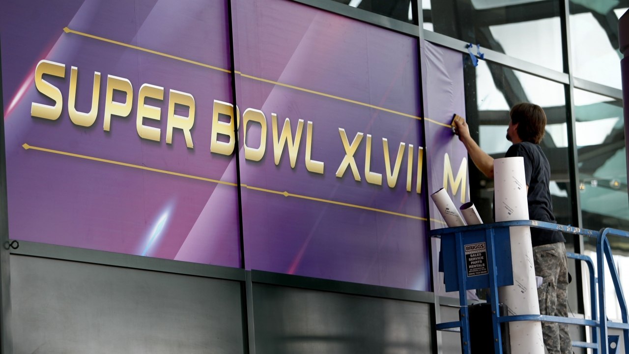 Finishing touches are applied to the Convention Center building in New Orleans, Louisiana.