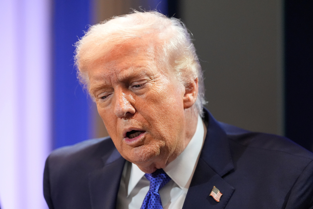 President Donald Trump speaks with reporters in the James Brady Press Briefing Room at the White House, Friday, Feb. 20, 2026, in Washington. 