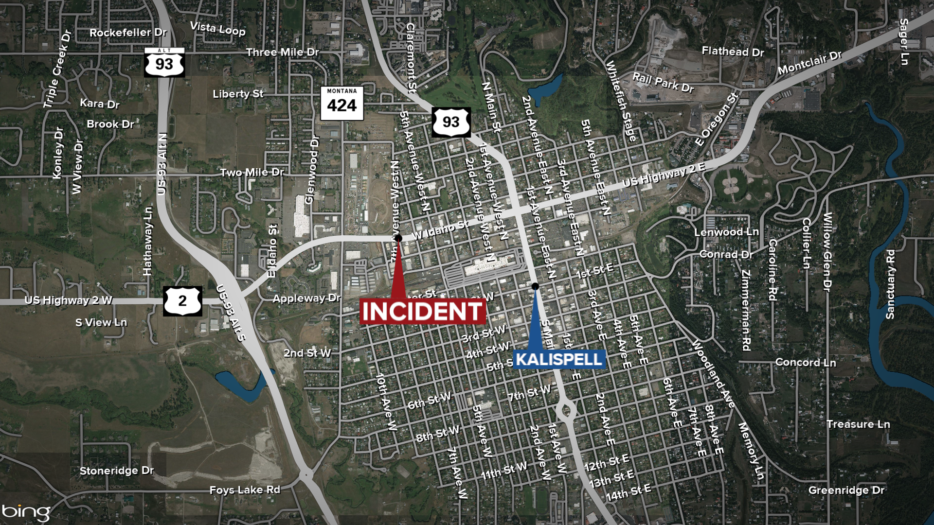 Kalispell Fatal Pedestrian Hit and Run Map