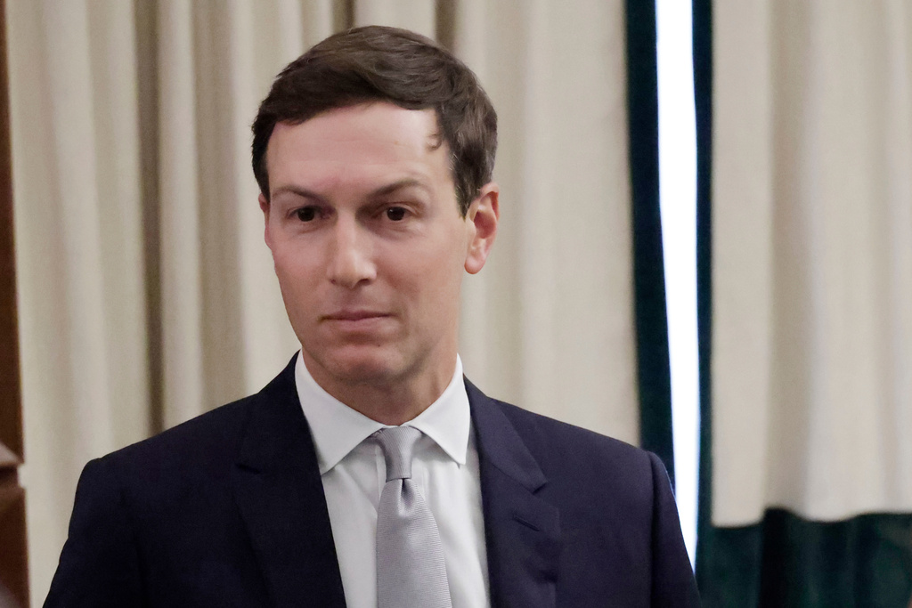 Jared Kushner looks on during a meeting with Ukrainian officials Sunday, Nov. 30, 2025, in Hallandale Beach, Fla.