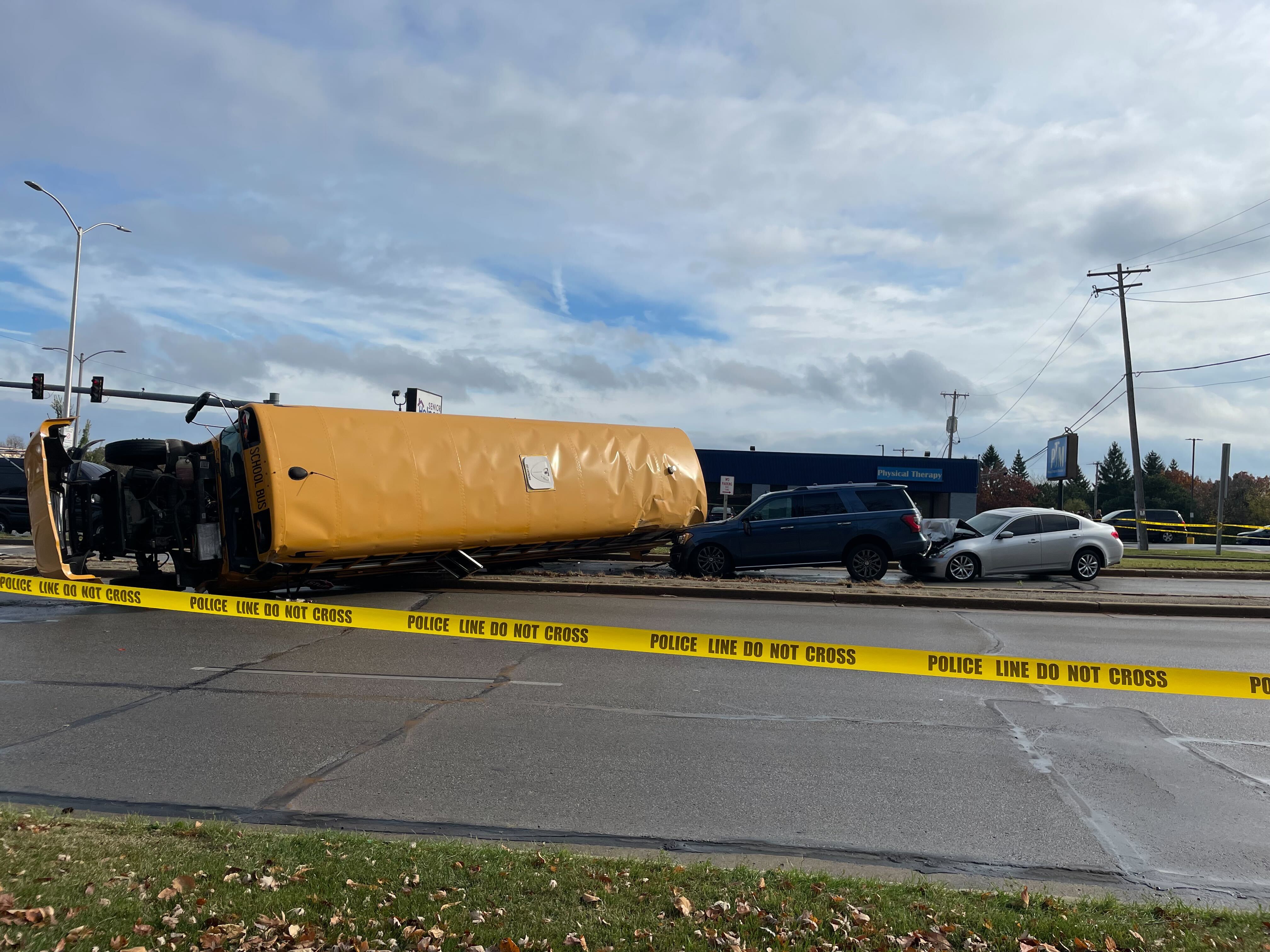 Bus on its side after a crash near 27th and Howard in Greenfield. 