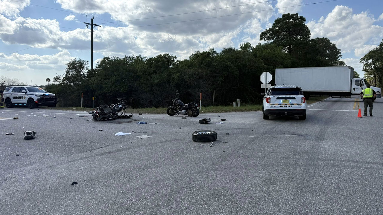 At least one person was killed on Nov. 18, 2025, after a crash involving a motorcycle and a truck, according to the Martin County Sheriff's Office.