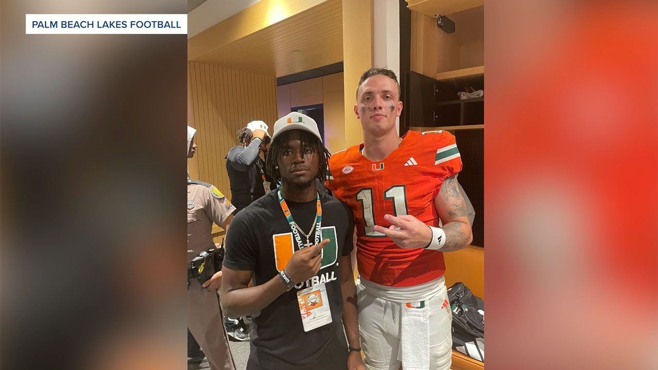 Palm Beach Lakes High School football stars meet University of Miami football players