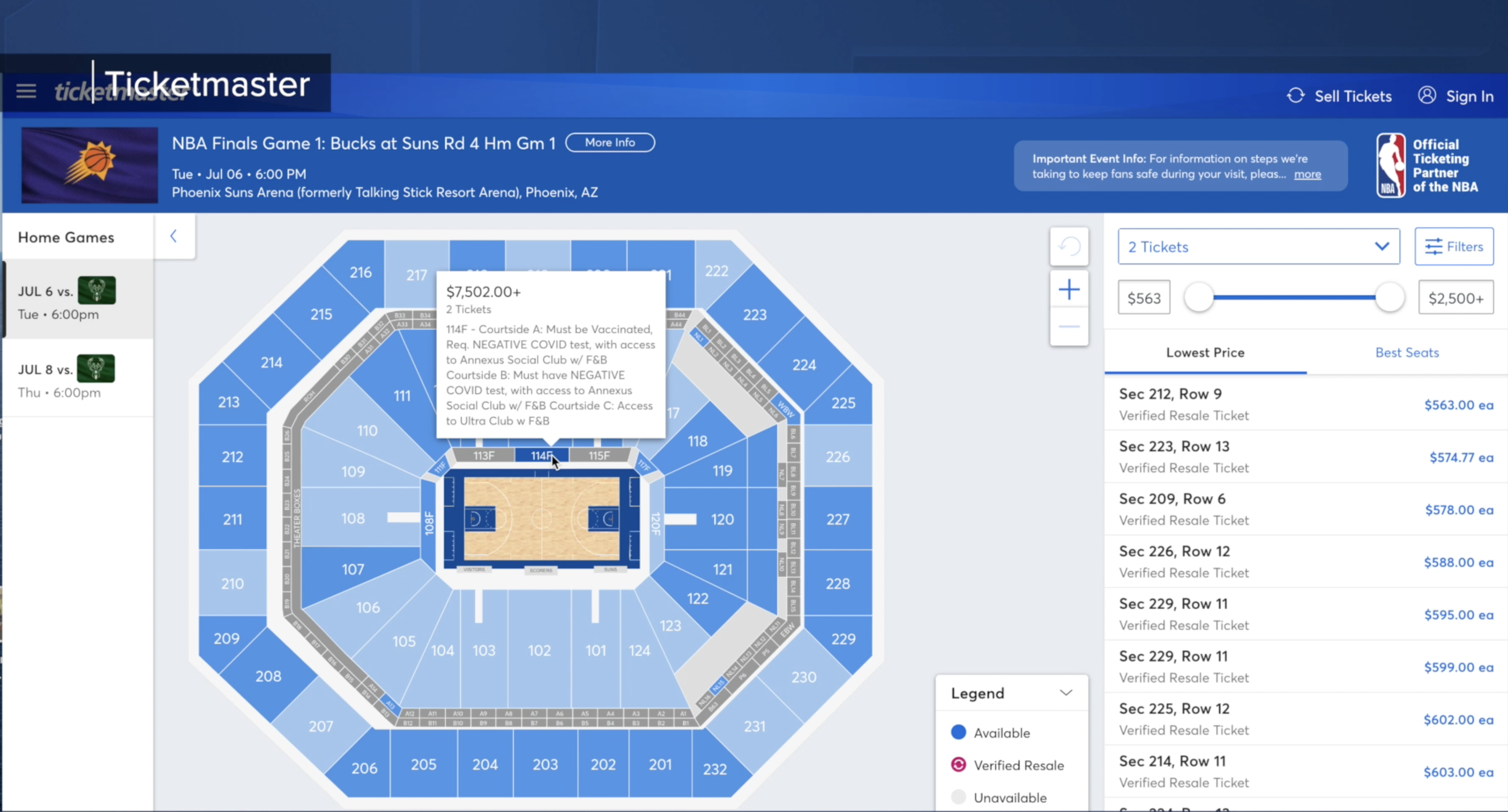 Suns ticket prices