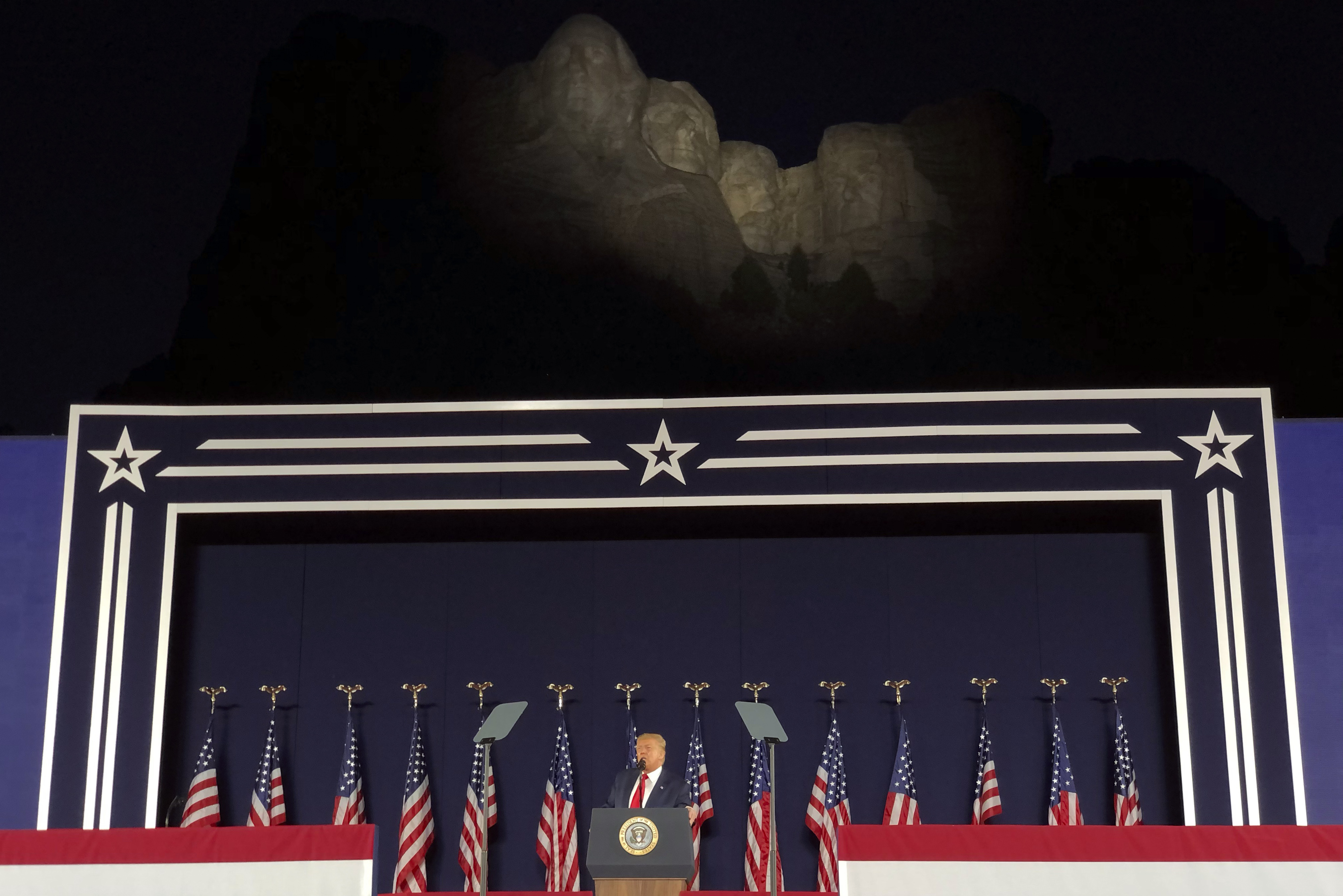 At Rushmore, Trump says protesters seek to 'defame' heroes