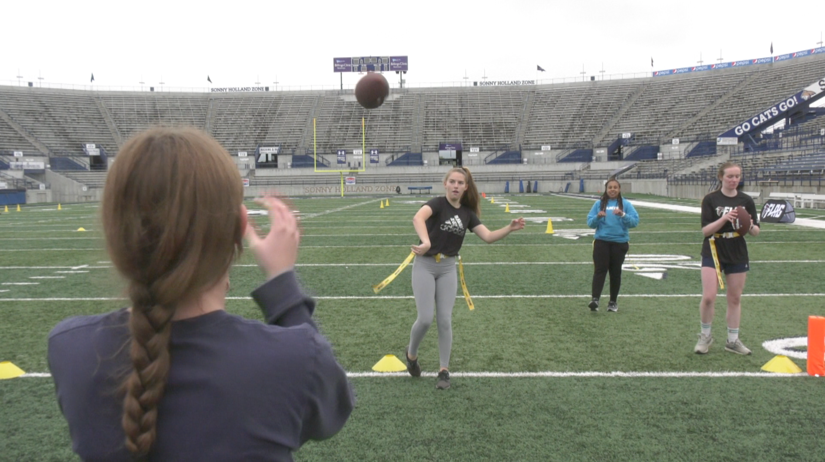 Atlanta Falcons hold girls flag football clinic in Bozeman